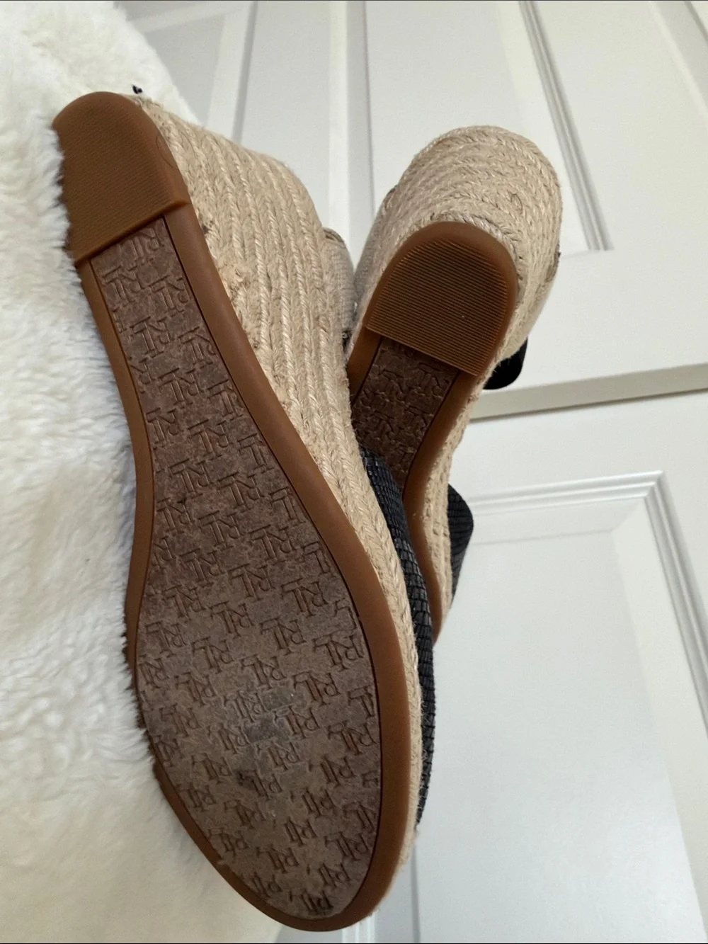 Lauren Ralph Lauren Black Woven Espadrille Wedge Sandals